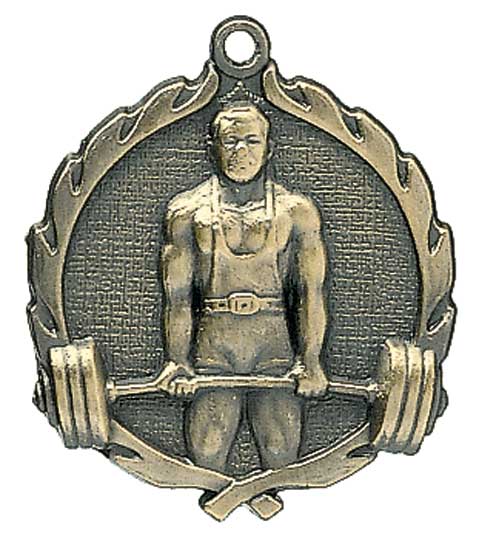Weight Lifting Die Cast Medal - 1 3/4"