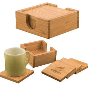 Bamboo Coaster Set - 4 Coasters & Holder